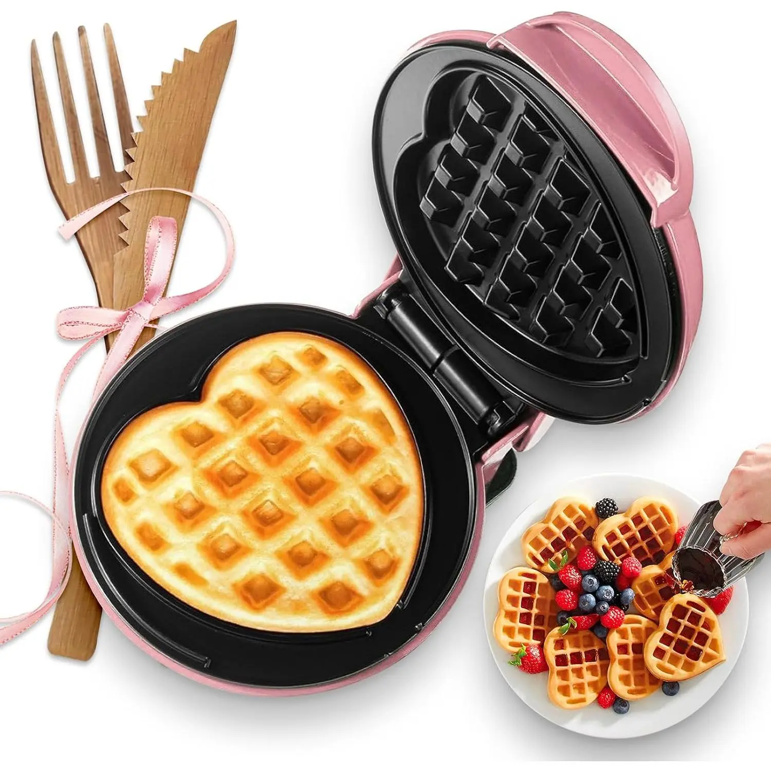 Heart Mini Waffle Maker, 4 Inch Non-Stick Waffle Iron for Keto Diet, Fast & Even Heating, Small Waffle Machine for Kids, Single Use & Family