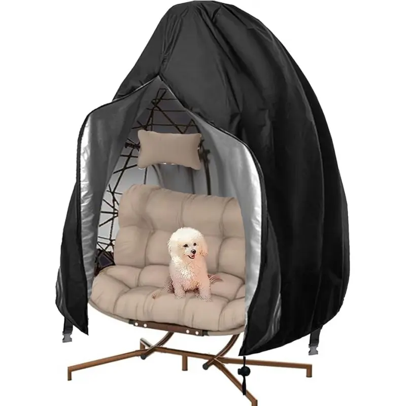 Patio Egg Chair Covers with Zipper, 91 x 80 Large Size Wicker Egg Swing Chair Covers, Waterproof Rain Heavy Duty Durability Weather Resisatnt Outdoor Chair Cover, Windproof Hanging Chair Cover, Black, 1 Pack, Weather Resistant