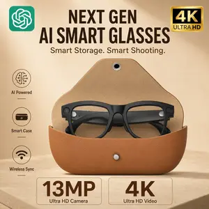 Daily Use Wireless Smart Sunglasses M02X Pro Max with 13MP HD Camera for Native 4K Video Recording, 3 Detachable Lenses Pack, Open-Ear Immersive 3D Surround Music Audio, Real-Time AI Simultaneous Translator Leather Fast Charging Case, Wi-Fi 4 , IP