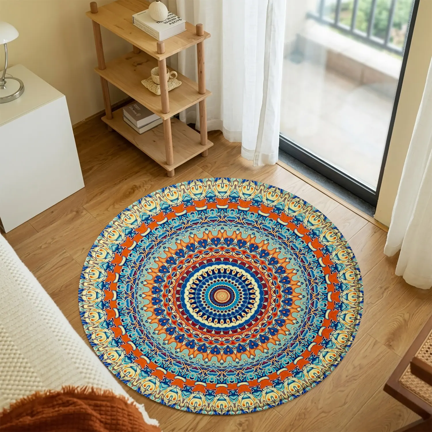 Bohemian Mandala Round Area Rug, Abstract Styled Rug, Retro Exotic Medallion Circular Carpet, Non-Slip Soft Washable Floor Mat for Living Room Bedroom, Bedside Dining Table Office, Vintage Tribal Geometric Rug Home Decor Playmat