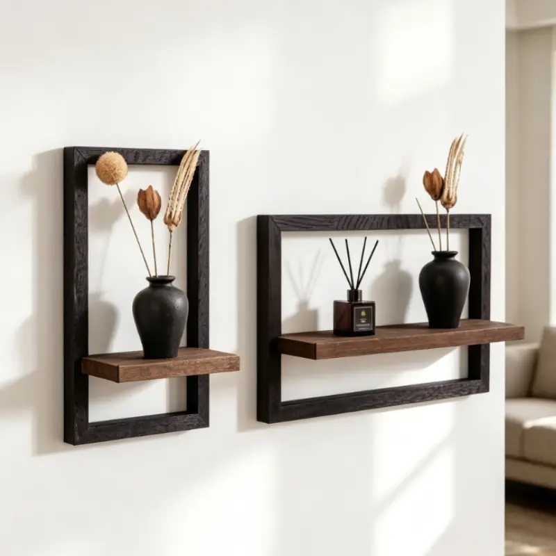Solid Wood Square Wall-Mounted Shelf, Vintage Wooden Frame Design, Versatile Storage Rack for Living Room, Entryway, Bedroom, Decorative Organizer, Decoration Items