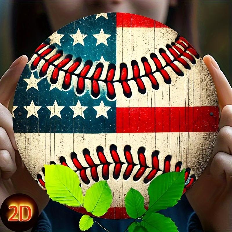 Iron Circular (8 "X 8"), 2D American Flag Baseball Theme, Wreath Logo, Living Room Decoration, Home Decoration, Wall Decoration, Room Decoration,250th anniversary