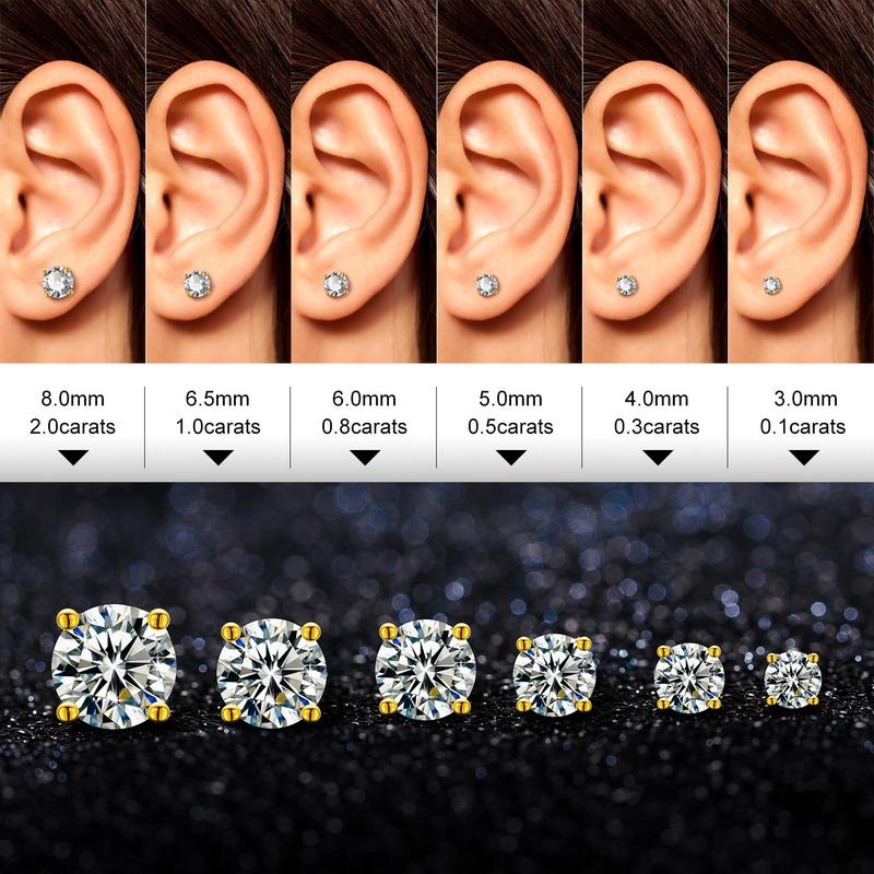 【E75 Live2】UCCIYO 925 Sterling Silver Synthetic Moissanite Stud Earrings For Women Men Unisex Fashion Simple Style Jewelry Daily Wedding Anniversary Birthday E75