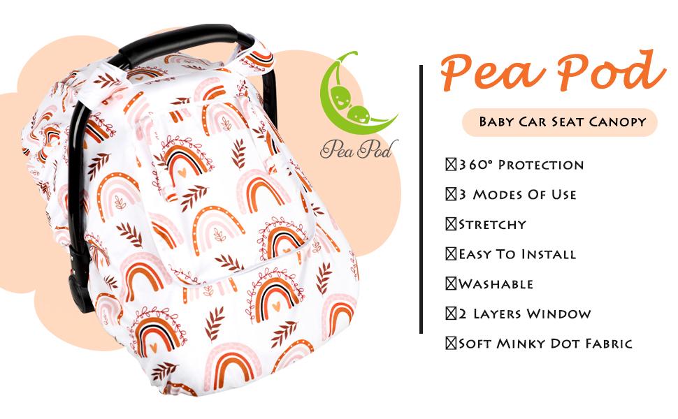 Baby Car Seat Cover Girls, Infant Rainbow Car Seat Covers Canopy for Newborn,2 Layers Windows of Breathable Mesh/Fabric, Lightweight Polyester/Minky Dot Backing, Snug Fit Most Baby Car Seat