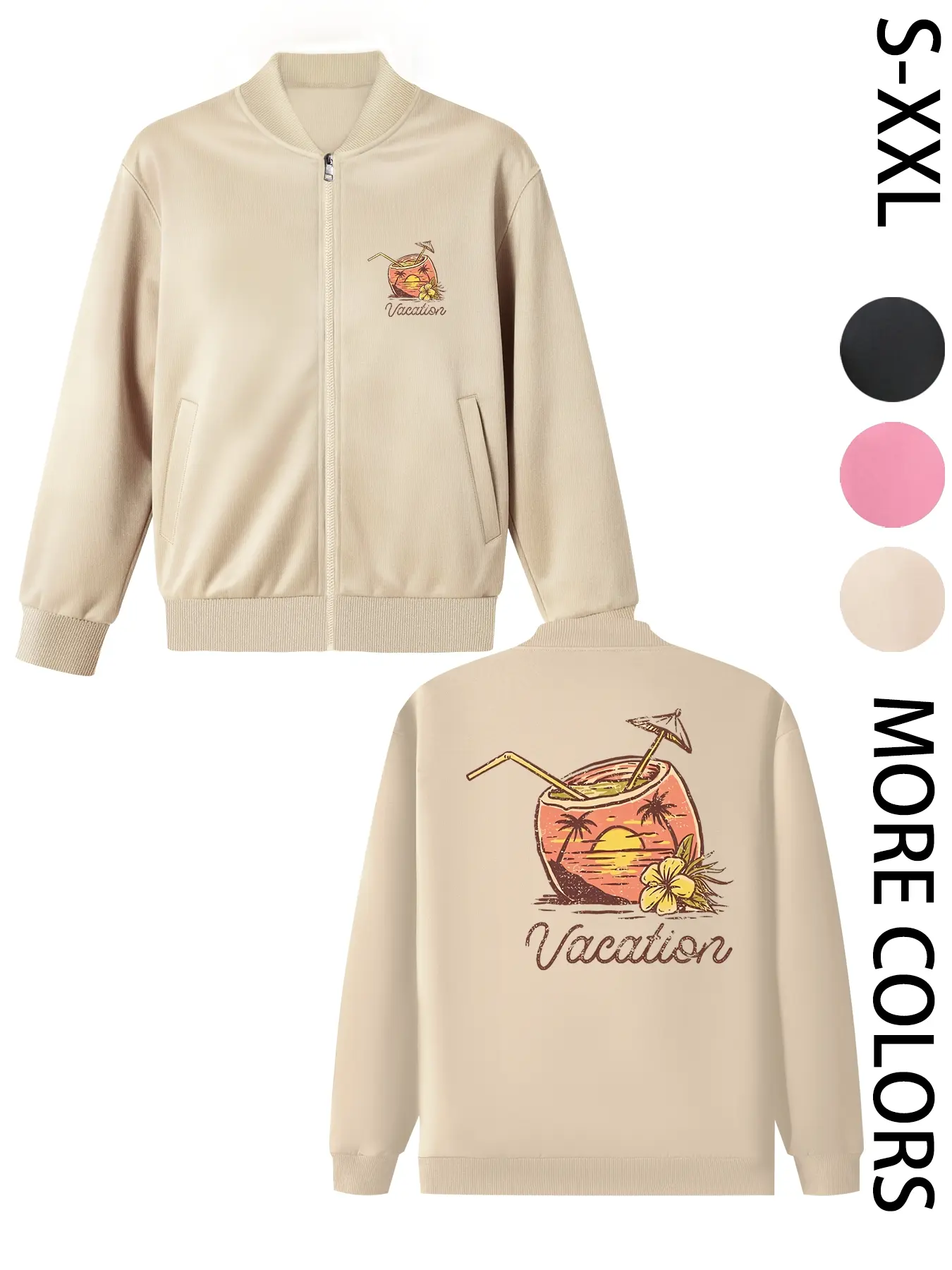 Women's American Street Style Hoodless Bomber Jacket with "Strength and Tenderness" Print, Lightweight Zip-Up Jacket, American Street Style Print Design, Suitable for All Seasons, Casual & Street Style