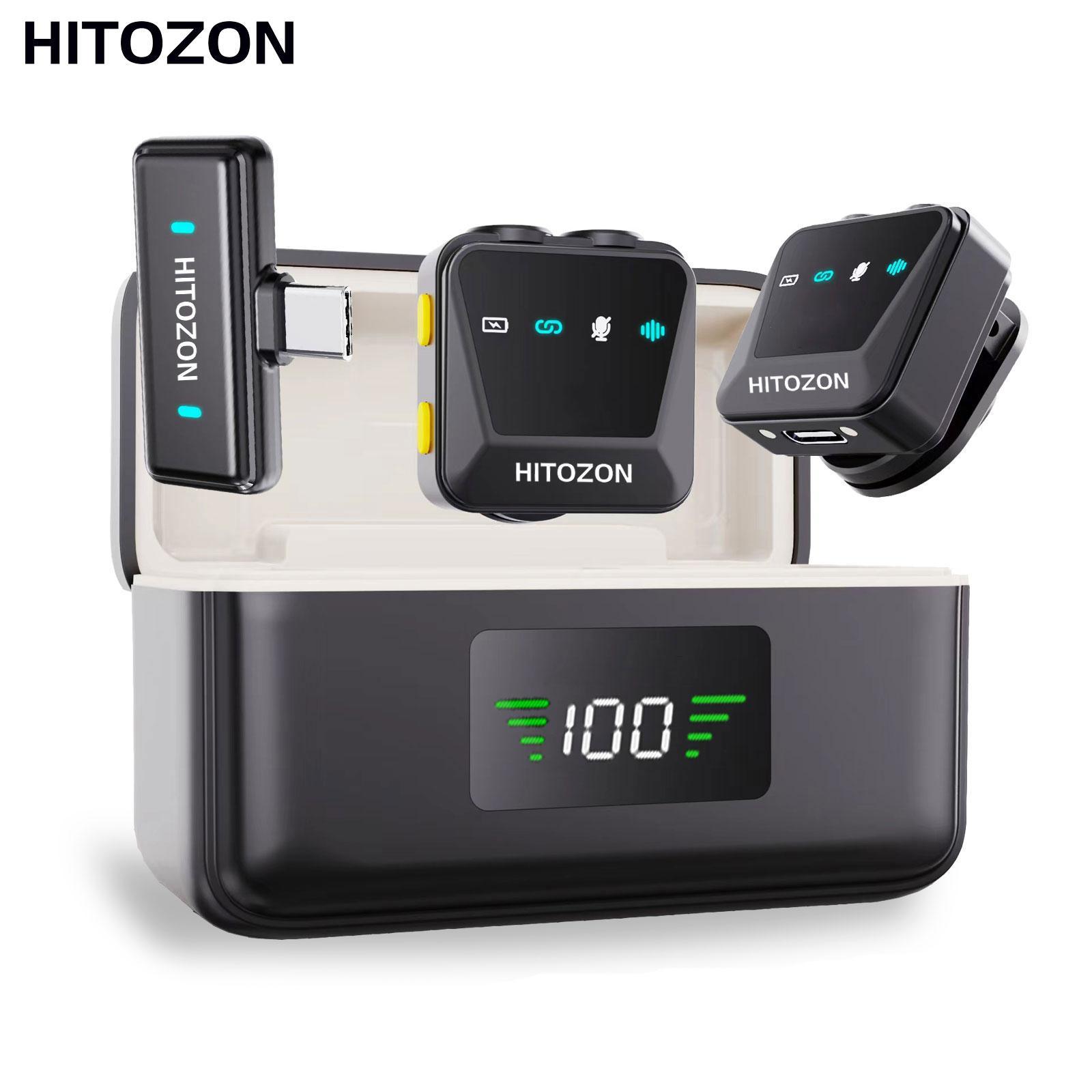 HITOZON Wireless Lavalier Microphone, USB Rechargeable Wireless Microphone with Charging Case, Lapel Mini Mic for Video Recording, Teaching, Interviews, Podcast, Audio, Portable Mic