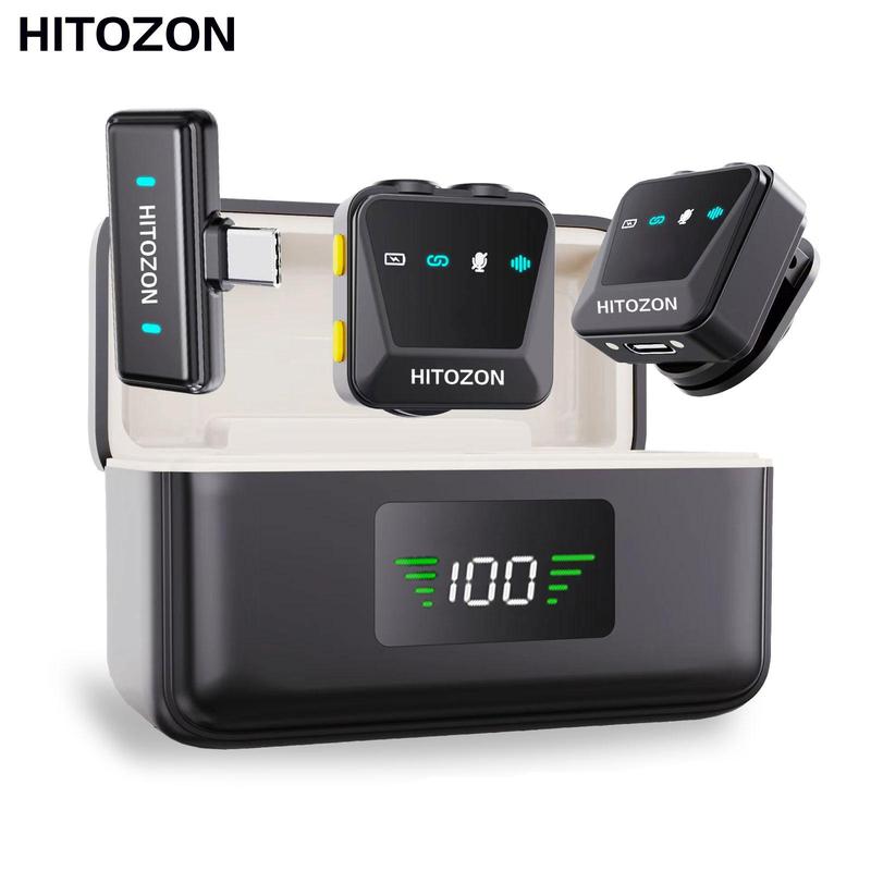 HITOZON Wireless Lavalier Microphone, USB Rechargeable Wireless Microphone with Charging Case, Lapel Mini Mic for Video Recording, Teaching, Interviews, Podcast, Audio, Portable Mic