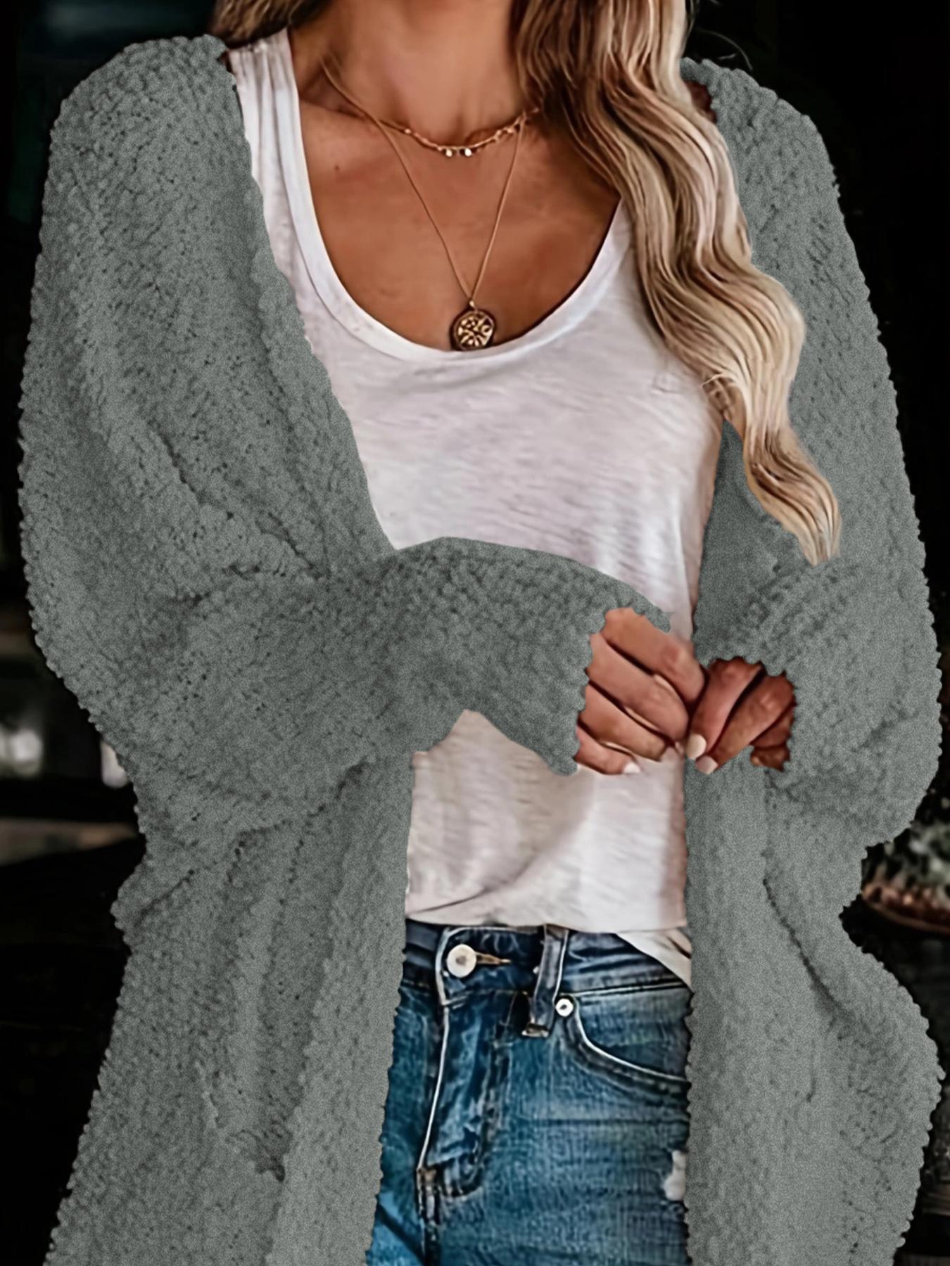 Women's Plain Pocket Batwing Sleeve Cardigan, Casual Basic Long Sleeve Open Front Knitwear for Fall & Winter, Women's Knit Clothing for Daily Wear, Womenswear