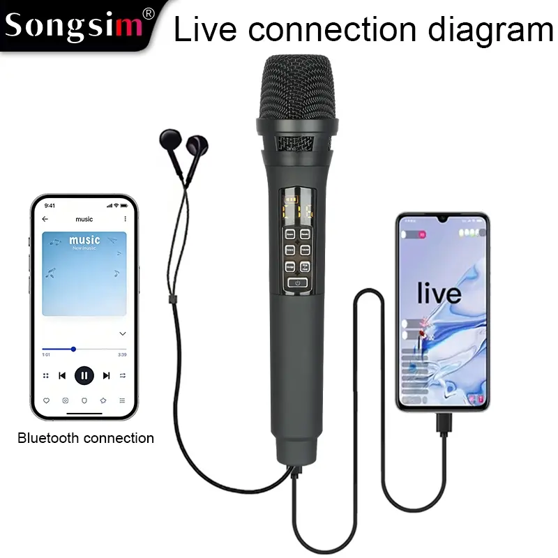 K6 All-in-One Dynamic Microphone with  Independent Sound Card Chip, HD Sound Pickup & Noise Reduction Anti-interference, No Extra External Sound Card Required, Delivers Professional Vocal Sound Right Out of Box, Dual Modes: Bluetooth & Wired OTG,