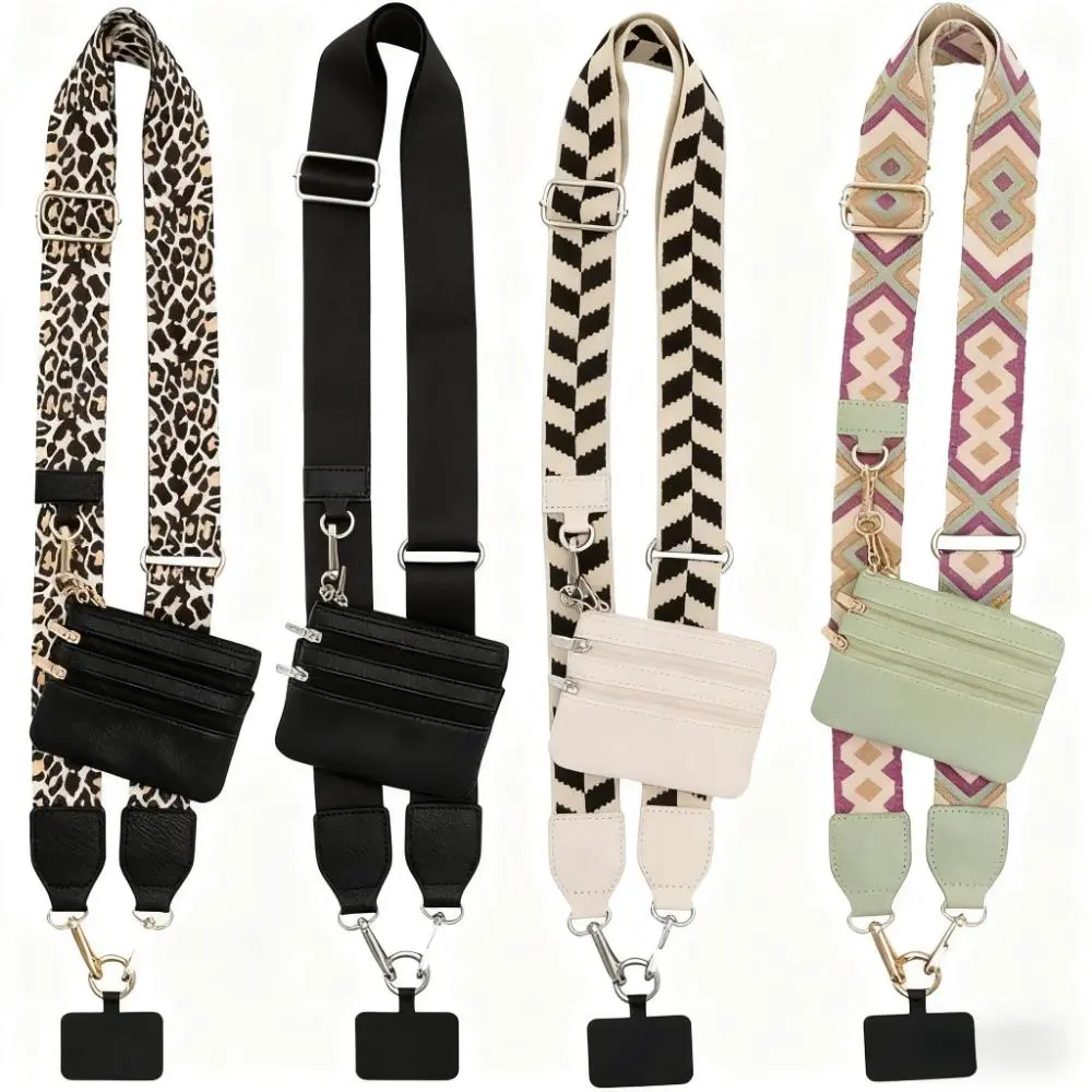 Women's Mobile Crossbody Phone Wallet - 4-Pack Assorted Pattern Fabric Straps, Adjustable Zippered Smartphone Pocket, Mom-Friendly Hands-Free Holder for Daily Travel Fashion Accessory, Accessories, Phone Sling, Chevron