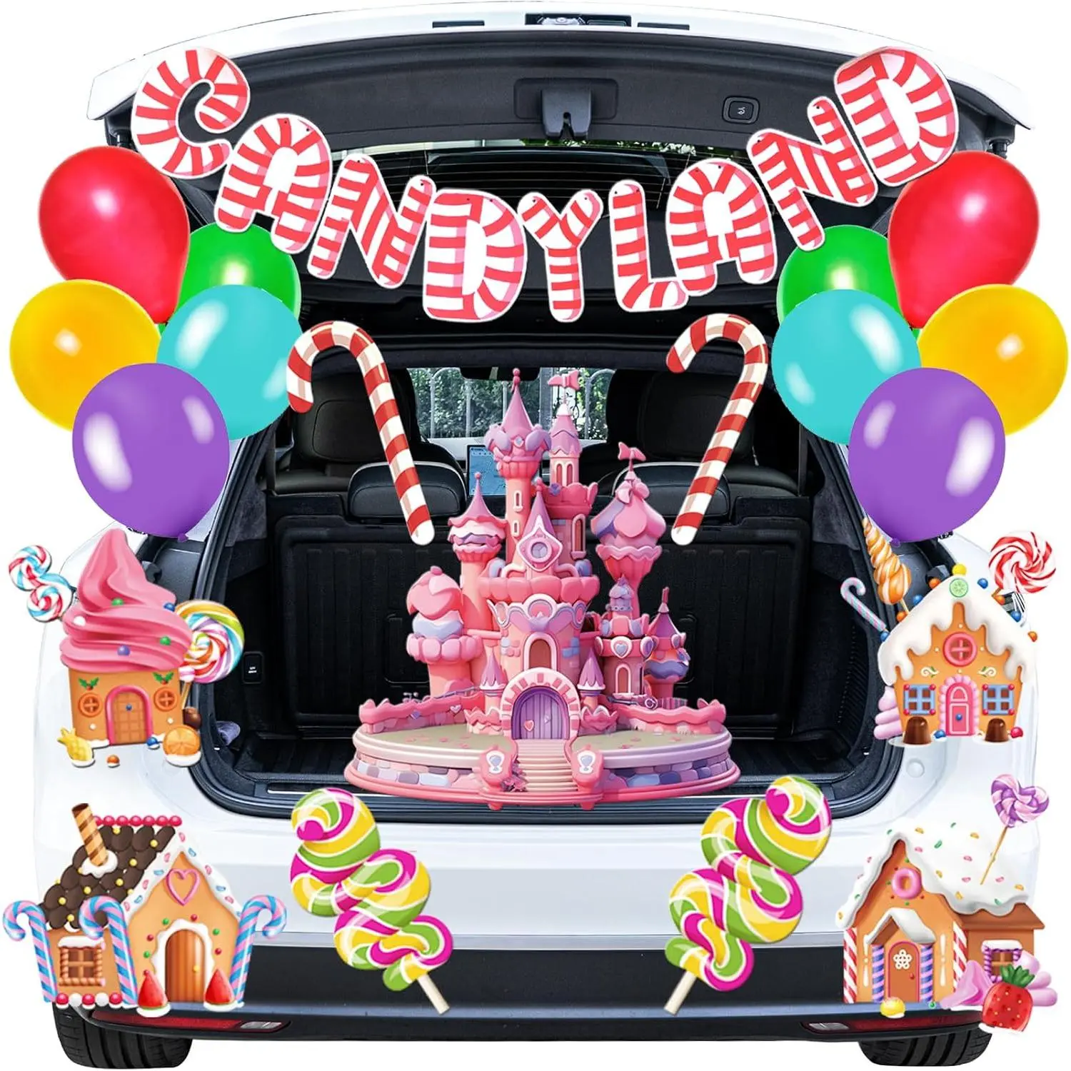 Halloween Trunk or  Candy Land Decorations Kit with Whole  Sweet Candy Land  Balloons Tassel for Suv   Garage Door Haunted House Party Decoration