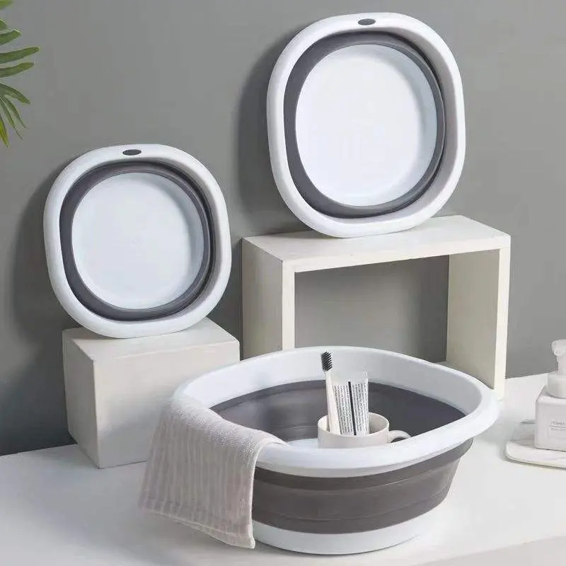Foldable Three-Piece Set Portable Outdoor Travel Thick Plastic Basin, Laundry Bowl, Home Vegetable Washing Bowl, Durable and Lightweight Design