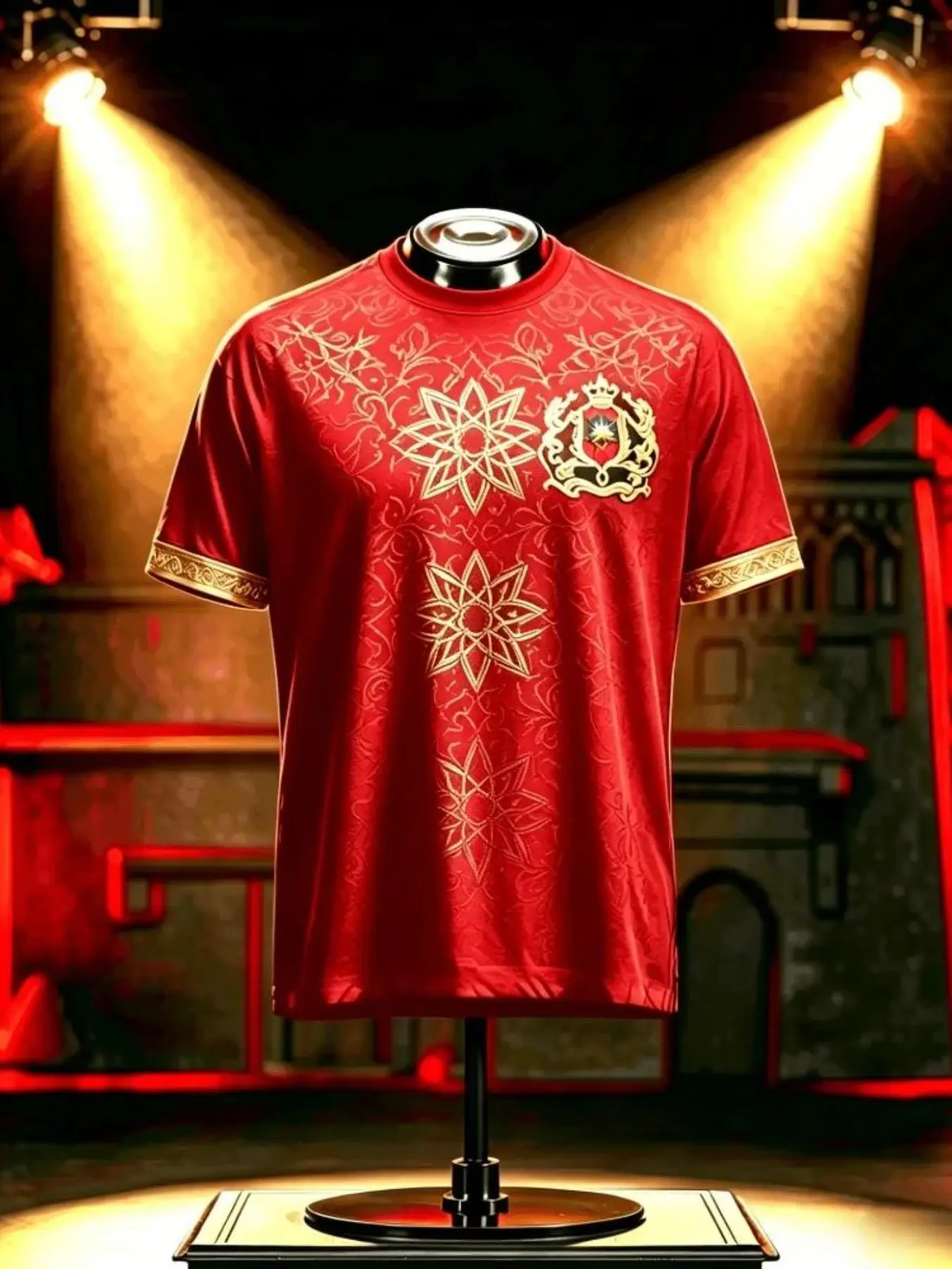 2026 Summer Moroccan Football Fan Men's Short Sleeve Breathable Casual Training Top, Football Shirt, Soccer Training Jersey, Fashion All over Print, Slim-Fitting, All Seasons