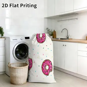 Cute Food Themed Laundry Bag Doughnut Print Storage Bag Perfect for home dorm travel organizing, 2D Flat Printing, 1PC