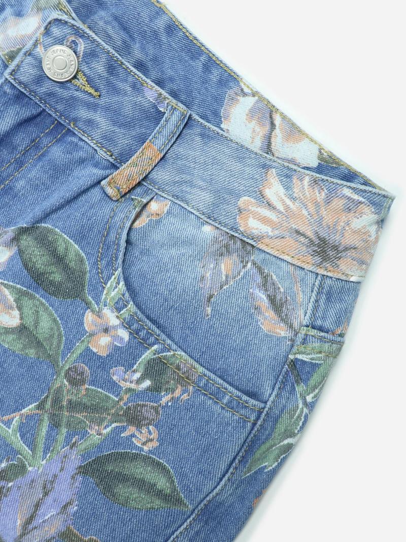 NVFelix High-Rise Vintage Floral Straight Leg Pants for Women Summer Casual Denim Pants Denim Clothing