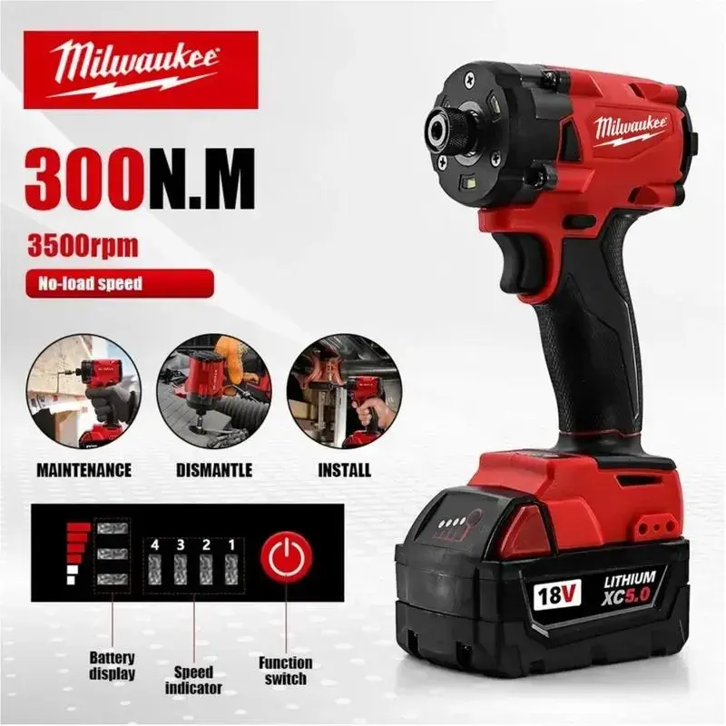 Milwaukee 18V Cordless Power Tool Kit - Brushless Motor Wrench & Impact screwdriver Drill, 300N.m High Torque, Dual Function Multi-Tool for Automotive Repair & Construction Installation, Multi-Tool Tool Kits