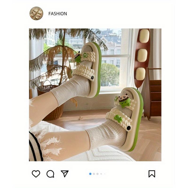 (New)Women's Slide Sandals With Cute Cartoon Design, Soft Sole Summer Open Toe Shoes, Indoor & Outdoor EVA Slides