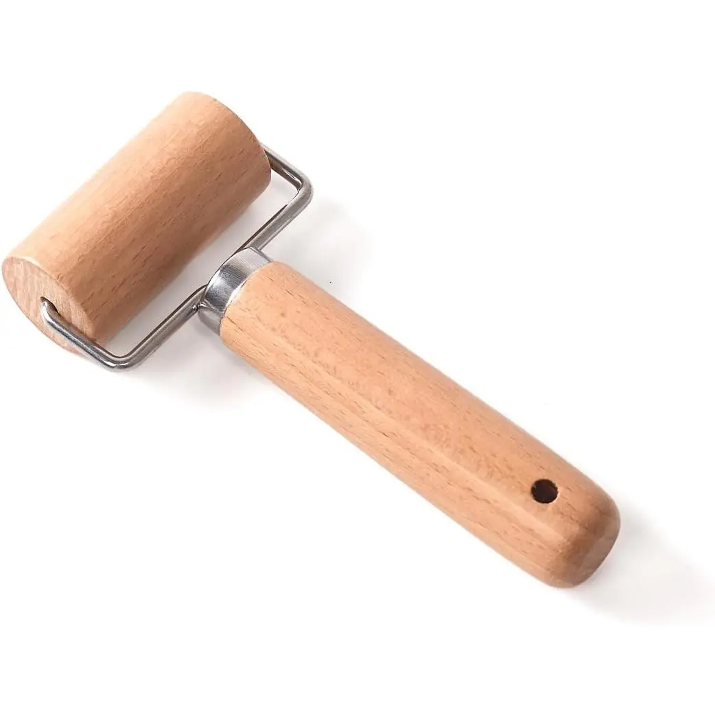 Wooden Dough Roller Small Single Wheel Handheld Rolling Pin for Pastry Pizza Baking  Beechwood Kitchen Tool(5.91 x 2.76Inch)
