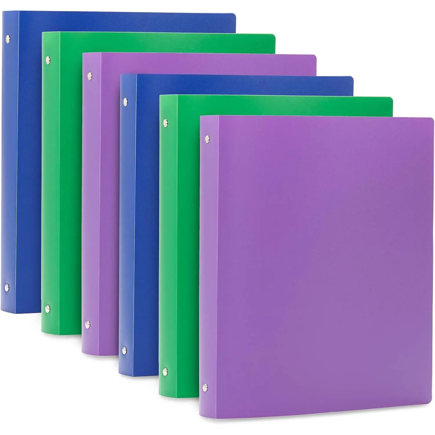6 Pack 3-Ring Plastic Binder, 1-Inch Flexible Binder, Soft Cover with Pocket,  Colors with , Green, and  Bendable Binders