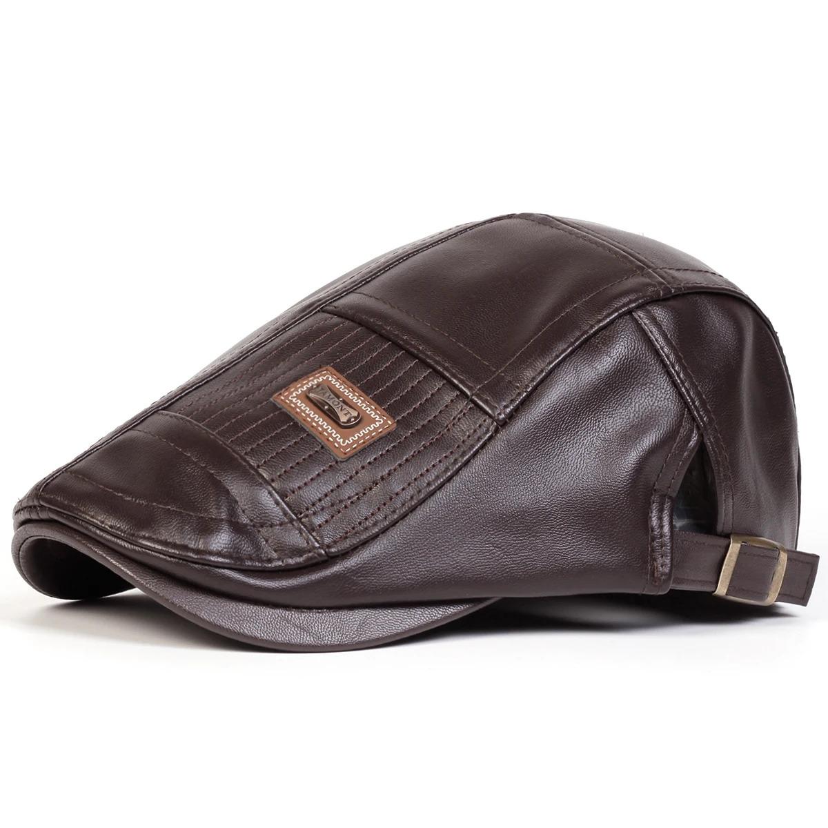 Men Retro Pu Leather Newsboy Caps JAMONT Labeling British Painters Hats Spring Autumn Side Adjustable Flat Cap Hip Hop Berets