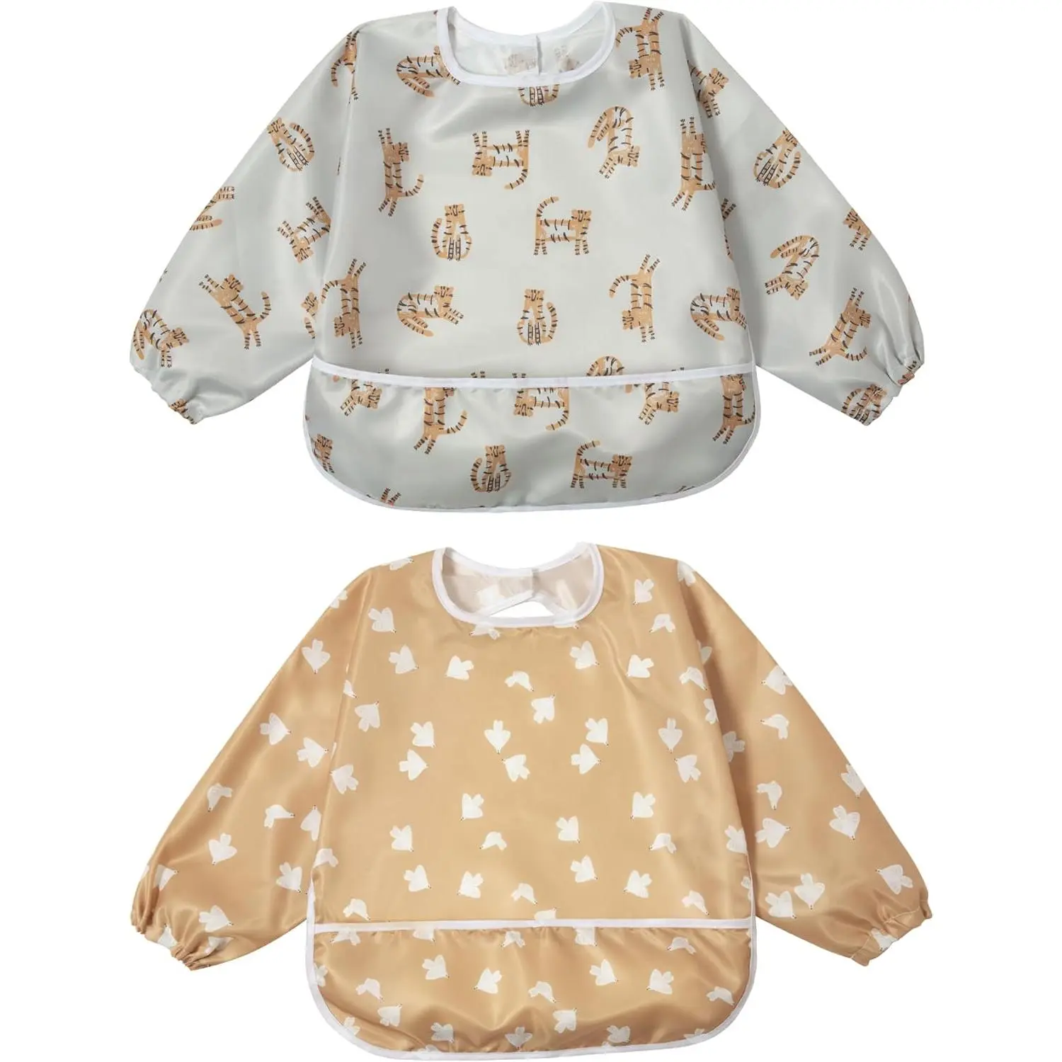 Baby Bib with Pocket Waterproof Toddler Bibs Infant Feeding Bibs  Boys and Girls, Pack of 2 Colors