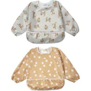 Little Dimsum Baby Bib with Pocket Waterproof Toddler Bibs Infant Feeding Bibs  Boys and Girls, Pack of 2 Colors