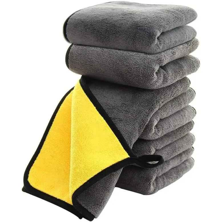 Microfiber Cleaning Towels for Cars - 800GSM Thick Fabric, Ultrasoft, Large, Quick Drying, Polish Waxing Auto Detailing Cloths (6-Pack, 16x16in, Grey-Yellow)