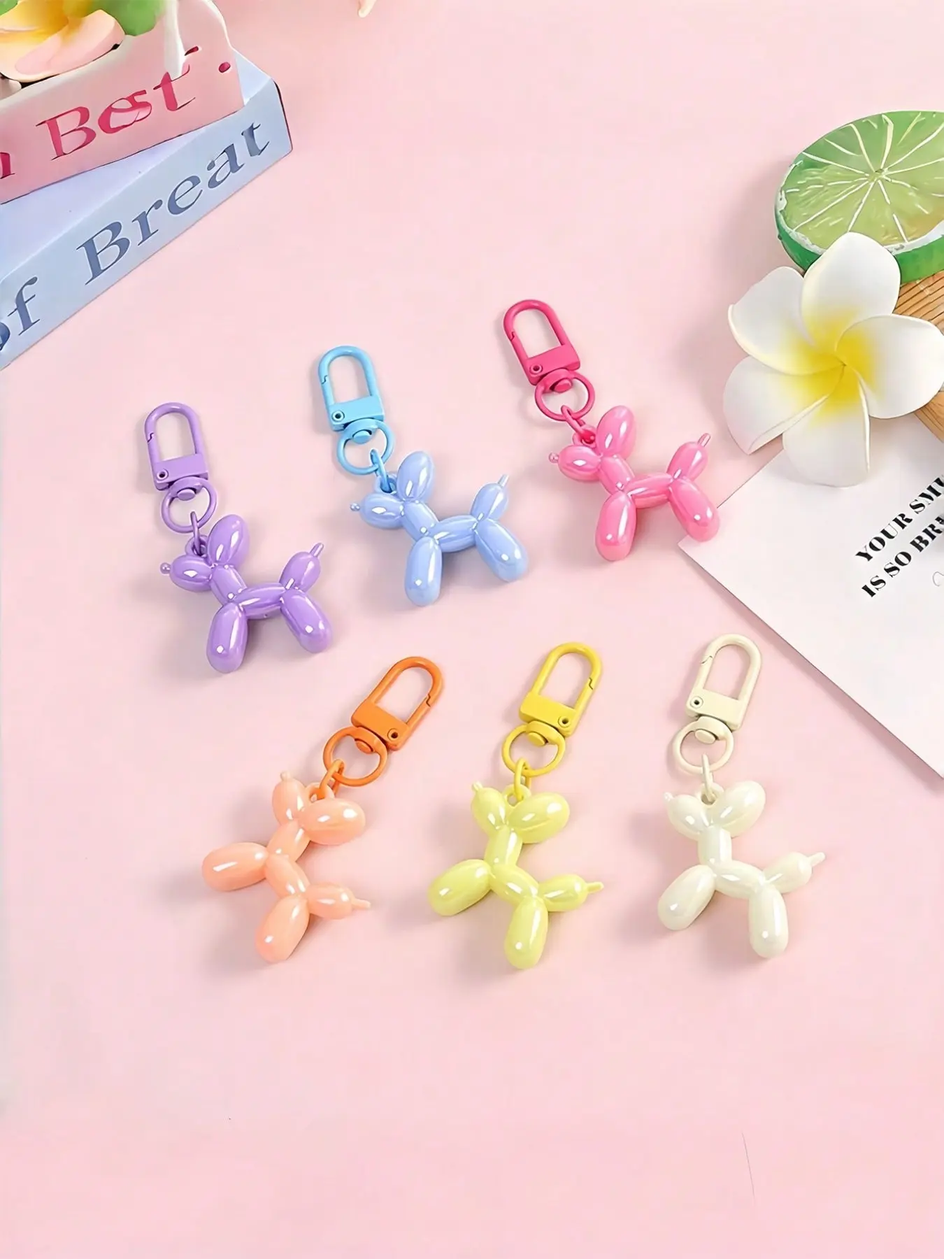12pcs Candy Color Balloon Dog Keychain, Dopamine Resin Dog Bag Charm, Lobster Clasp Key Chain, Bulk Party Favor, Keychain For Bags