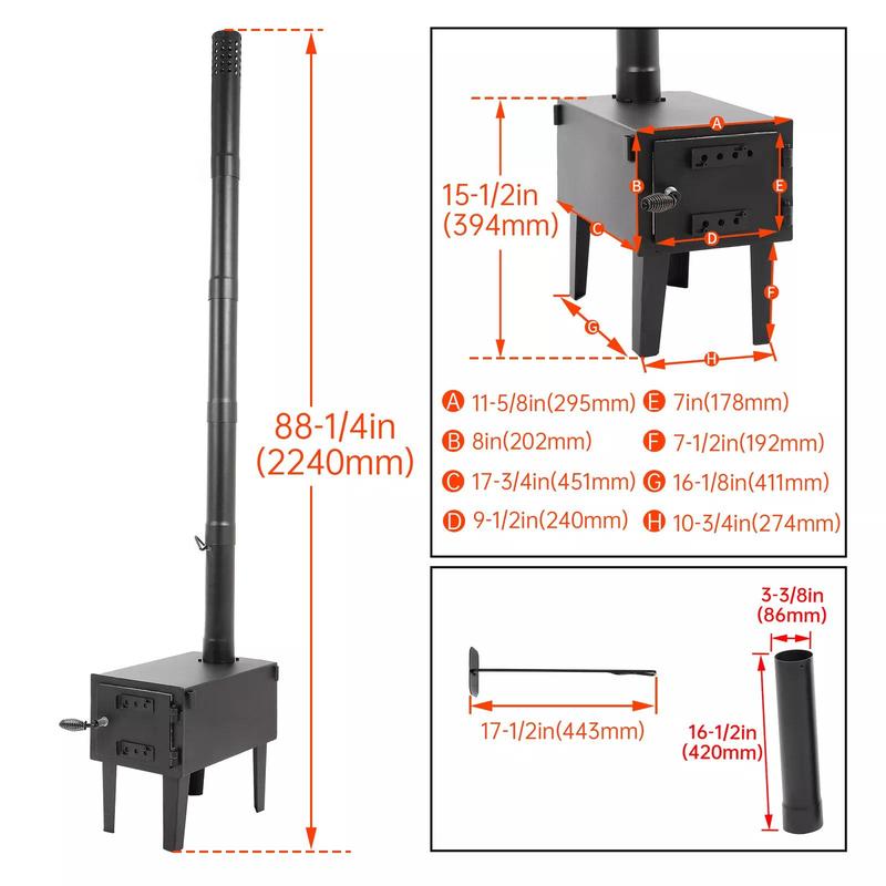 Black Steel Universal Outdoor Wood Burning Stove For Cooking Camping