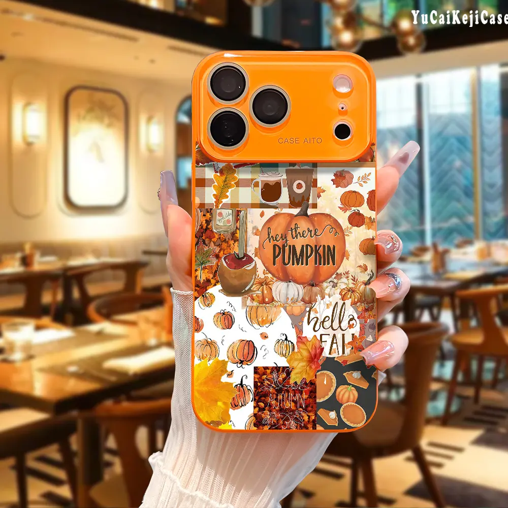 Patchwork Autumn Harvest Collage, Pumpkin & Maple Leaf Fall Art TPU Aesthetic Cellphone Casing Phone Accessories with Full Camera Lens Protection, Shockproof, Anti-Drop Compatible with for iPhone18/12/13/14/15/16//17/Air/promax/Plus/Air protective case
