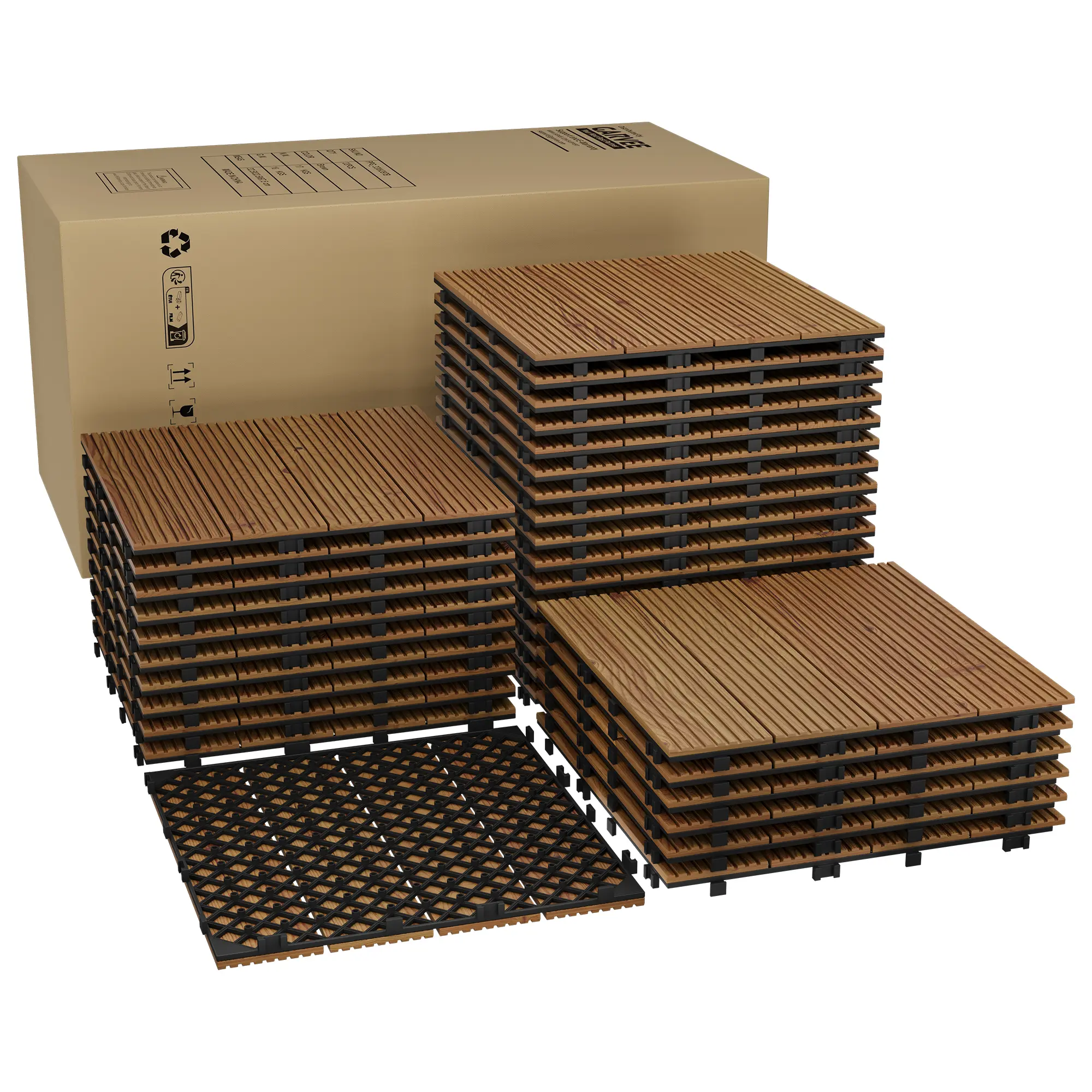 High-Quality Acacia Wood Interlinked Deck Tiles - 12"x12" Waterproof, Non-Slip Patio Flooring - Easy Snap Together, Indoor & Outdoor Use - Ideal for Balcony, Poolside, Garden - 22/33PCS, Brown