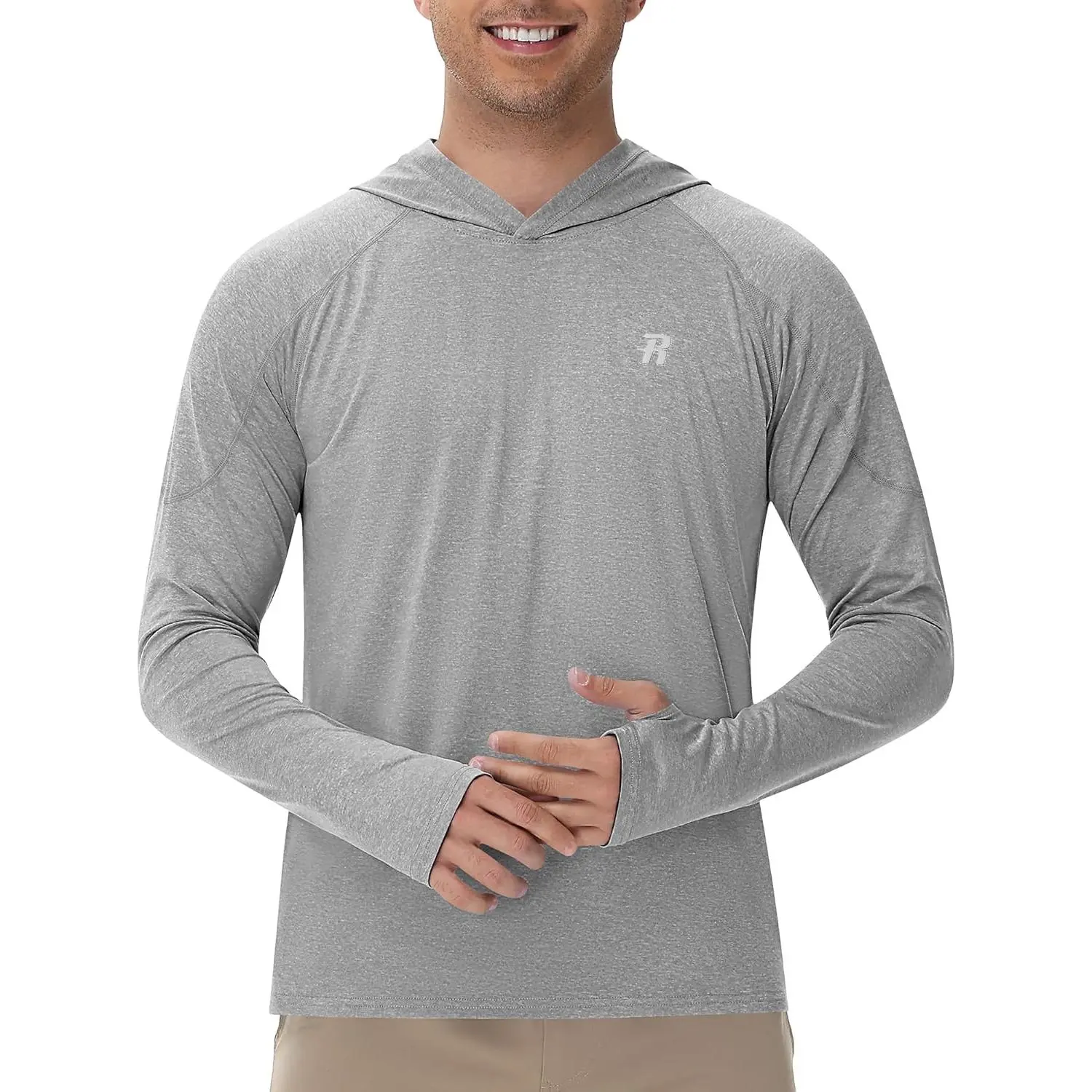Men's UPF 50+ Sun Protection Long-Sleeve Outdoor Active Sports Hoodie - Breathable Lightweight Male Fishing UV Rash Guard, Hiking Running Top, Outdoor Active Men's Sports Hoodie, Long Sleeve Protective Men's Sports Hoodie