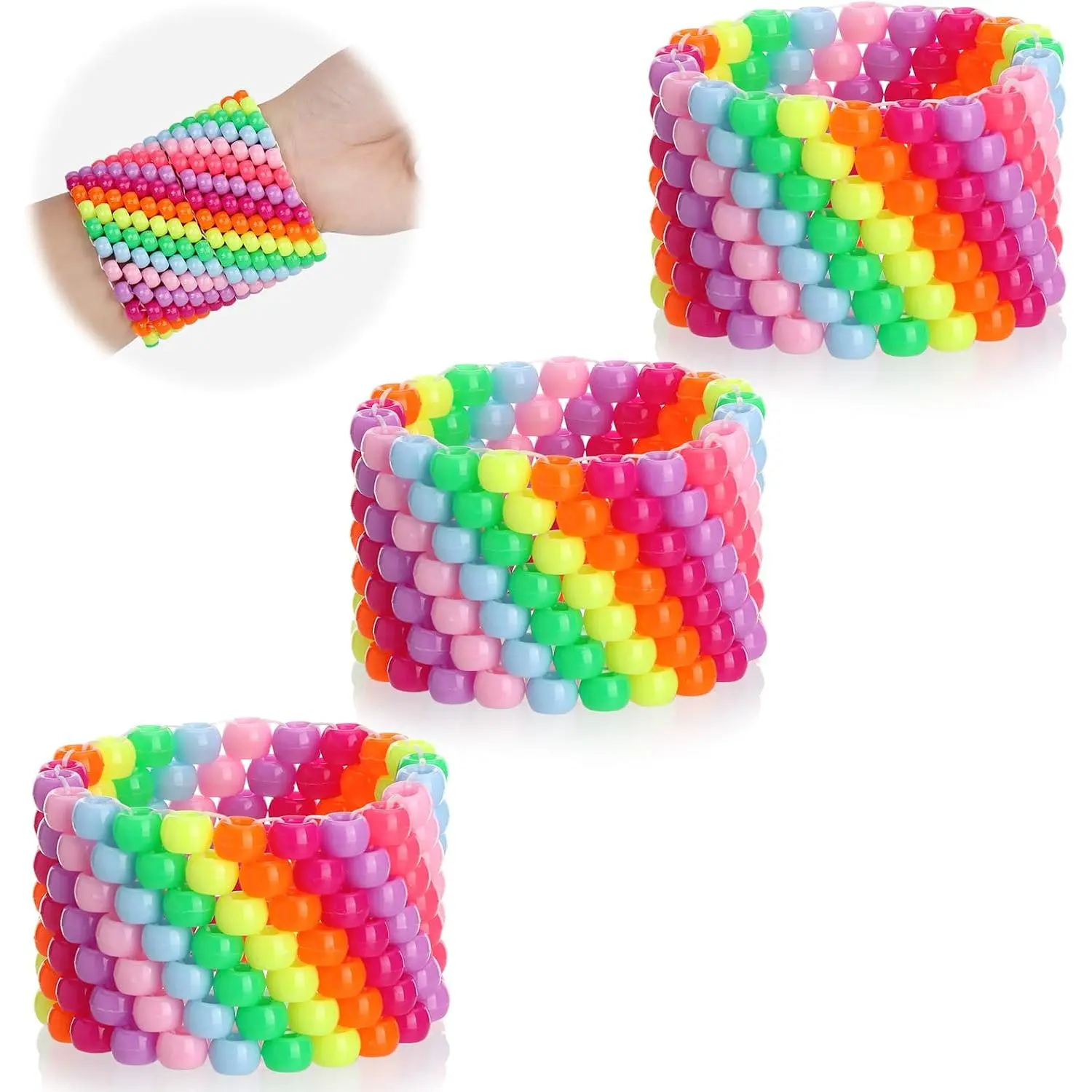 3/6 Pcs  Multi-layer Bracelets Stretch Rainbow Bracelets Multi Color Beaded Wrap Kandi Cuff  Accessories   Party Favor for Women  EDM Party  Festival