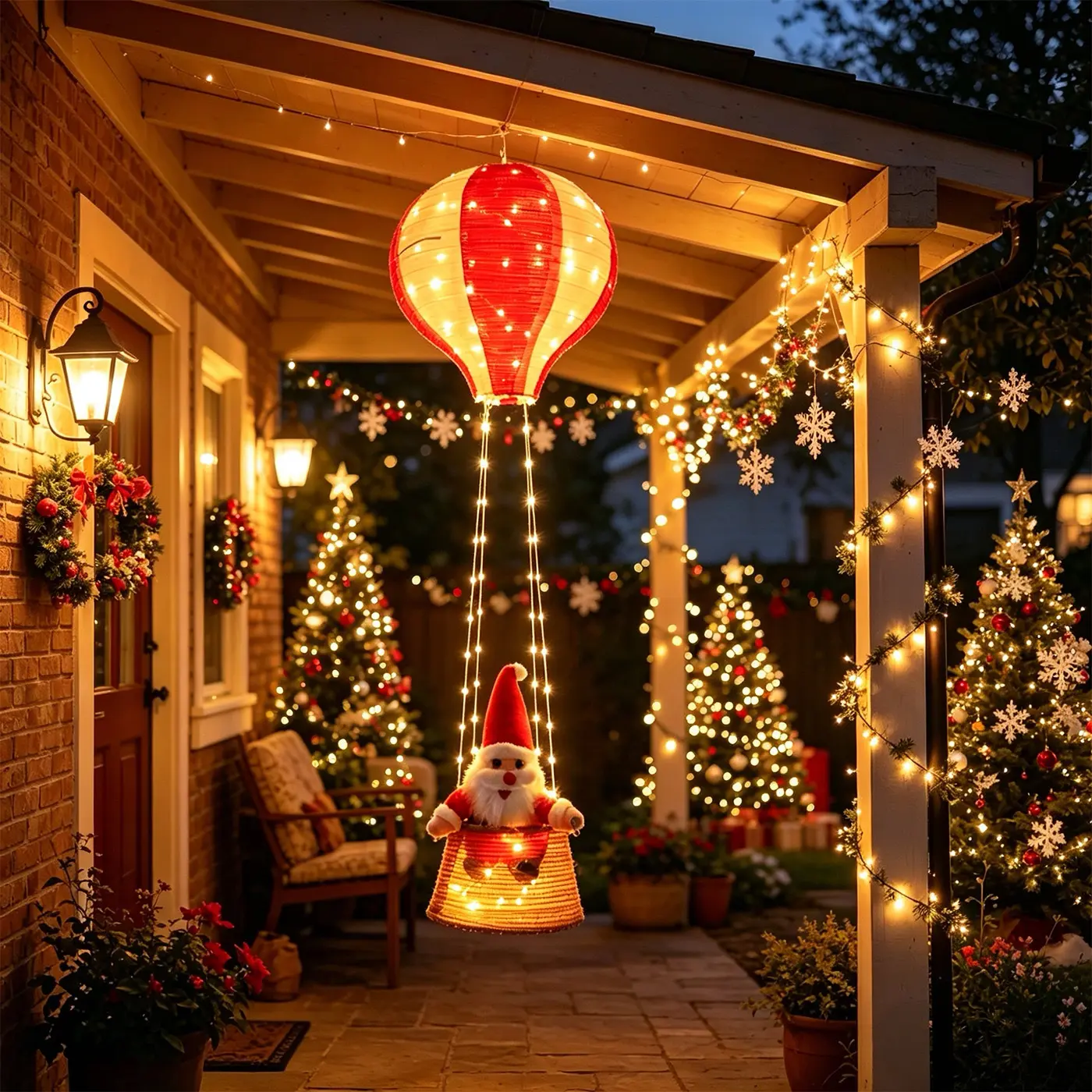 Christmas gift Hot air balloon Santa Claus, Christmas party decoration, indoor holiday atmosphere arrangement, creative scene decoration, string lights
