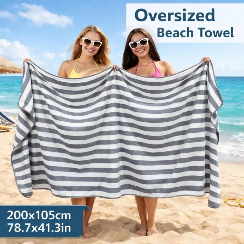 1pc Extra Large Beach Towel, 200*105cm/78.7*41.3in, Classic Cabana Striped Towels, Full-body Wrap Towel, Fluffy and Soft, Soft Absorbent Towel, Quick Water Absorption, Coral Material, Multi-purpose, for Vacations, Travel, Swimming Pools, Bathroom