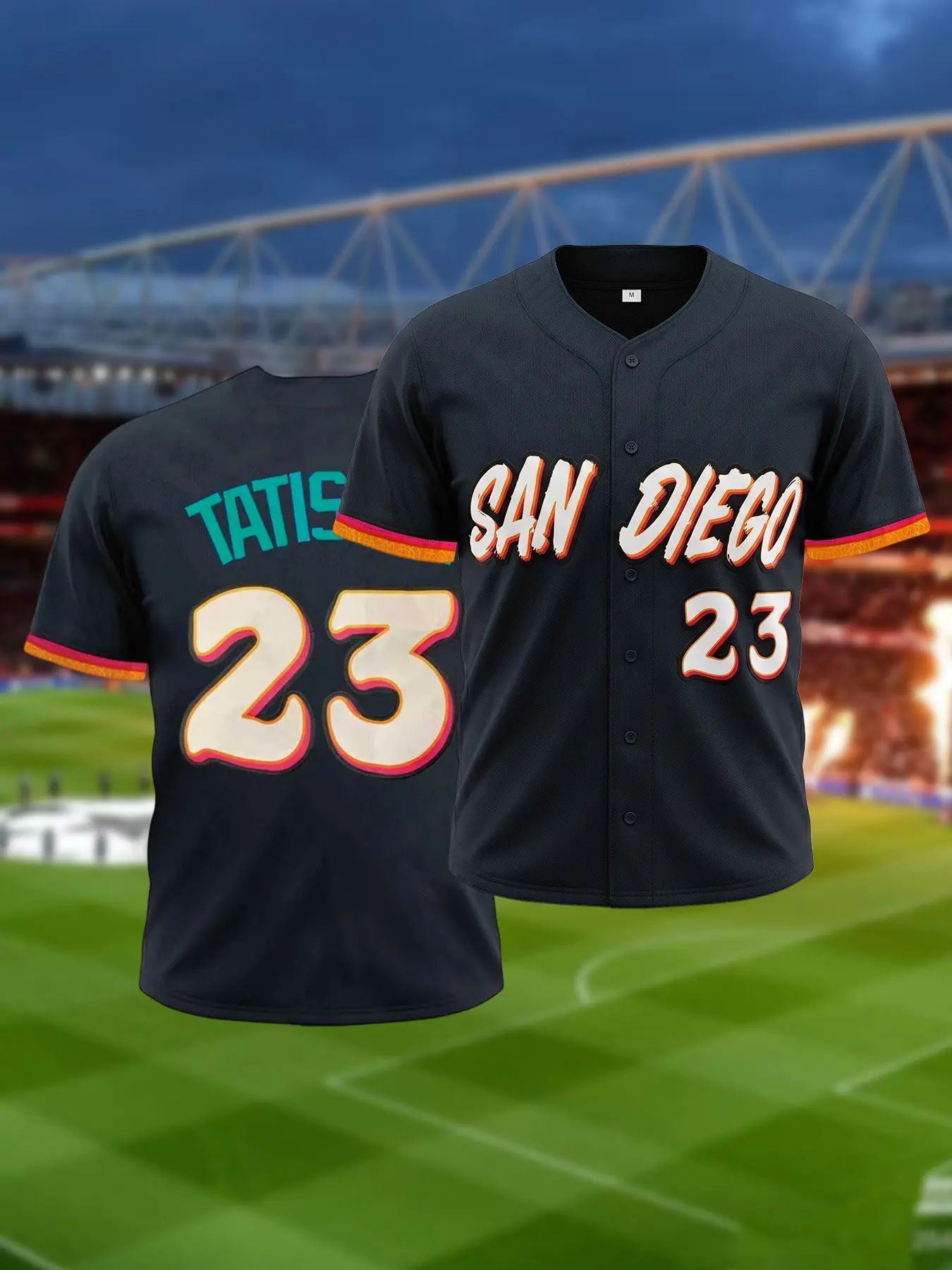 Unisex San Diego Baseball Casual Sports Jersey Embroidered 23 Number Button Short Sleeve Shirt
