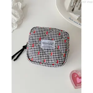 Compact Storage Pouch in a Lovely Cherry Shape, Casual Polka Dot Polyester Organizer for Lipstick, Earphones, and Travel