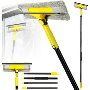 2 in 1 Rotatable Window Squeegee Cleaning Kit with Extension Pole & Scrubber for Home Car Glass Shower Indoor Outdoor High Windows