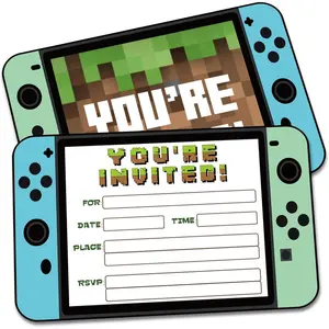 Video Games Pixel Birthday Party Invitations with Envelopes - 20 Pack Double-Sided Fill-in Cards for Boys Girls Celebration