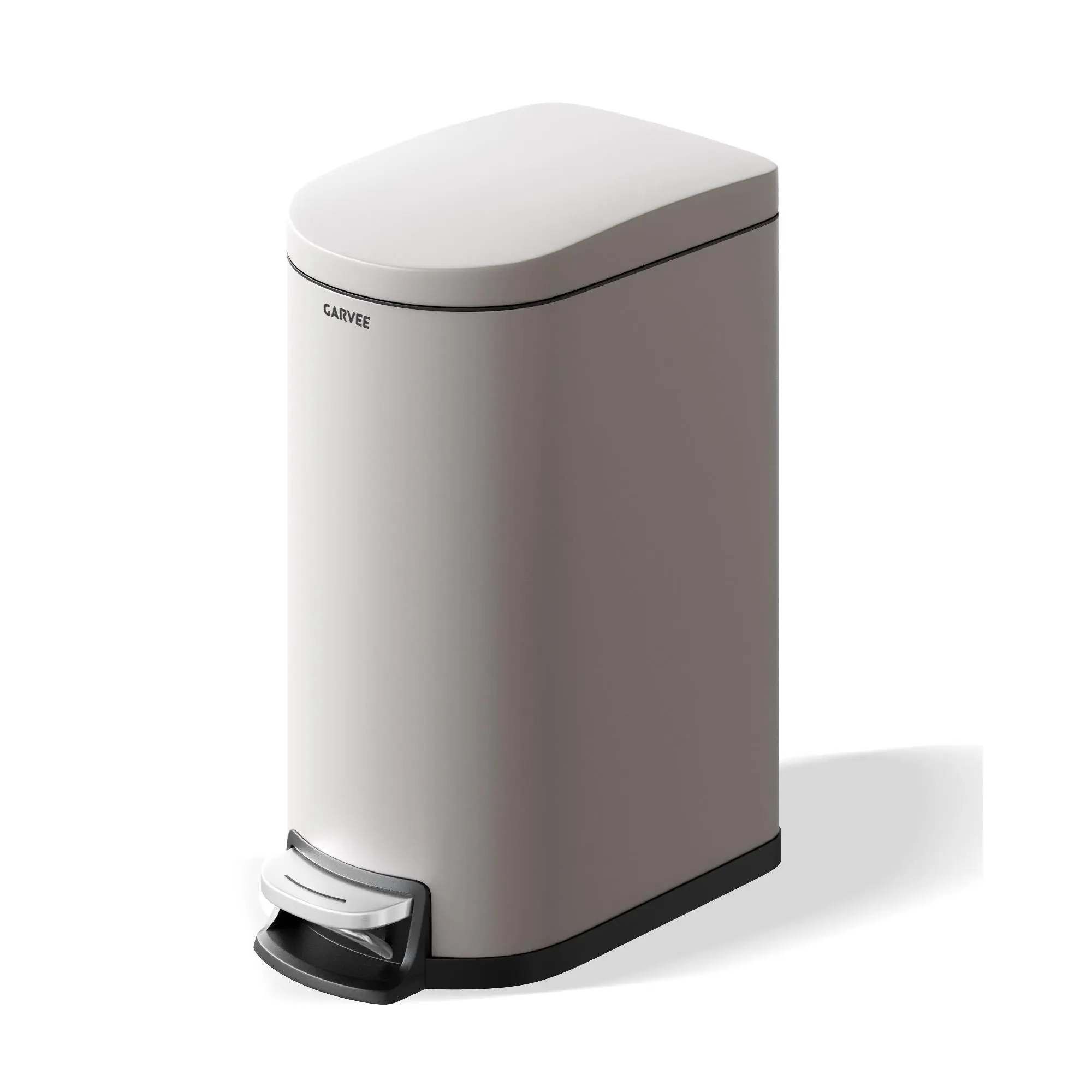 Garvee Slim 10L Stainless Steel Step Trash Can with Soft Close Lid – Removable Inner Bucket, Odor Control, Anti-Slip Base, Rear Handle – Space-Saving Waste Bin for Kitchen, Bathroom, Bedroom, Office – Beige or White