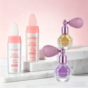 Fairy Dust Pearlescent Glitter Highlighting Powder with Sponge Tip - Cosmetic for Face & Eyes, 3D Contour, Long-Lasting Luminous Glowing Makeup for Party Use