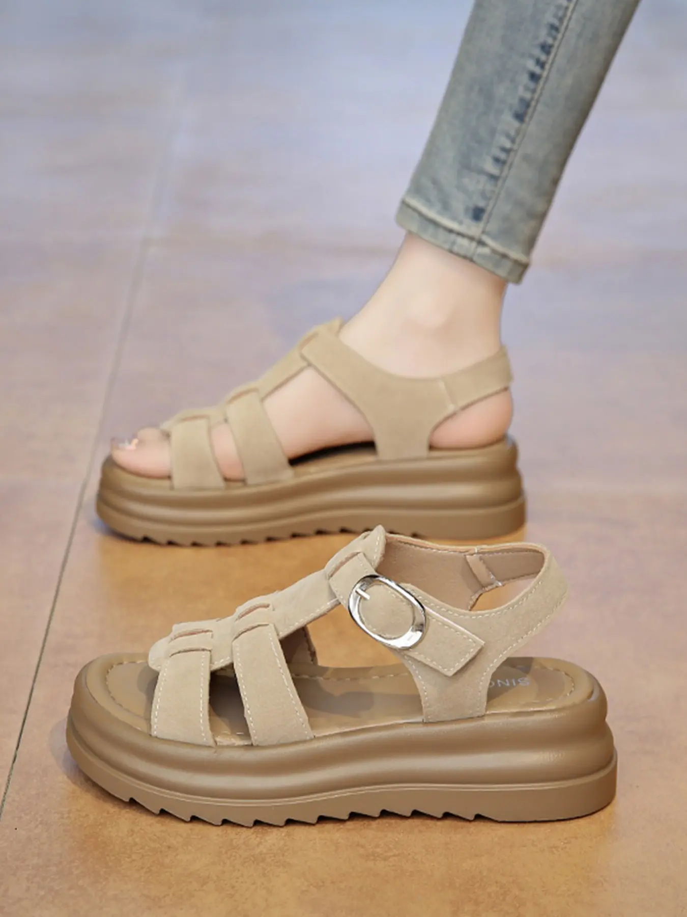 Women's Platform Gladiator Sandals, Adjustable Buckle Woven Strap Wedge Sandals, Open Toe Non Slip Rubber Summer Casual Outdoor Footwear
