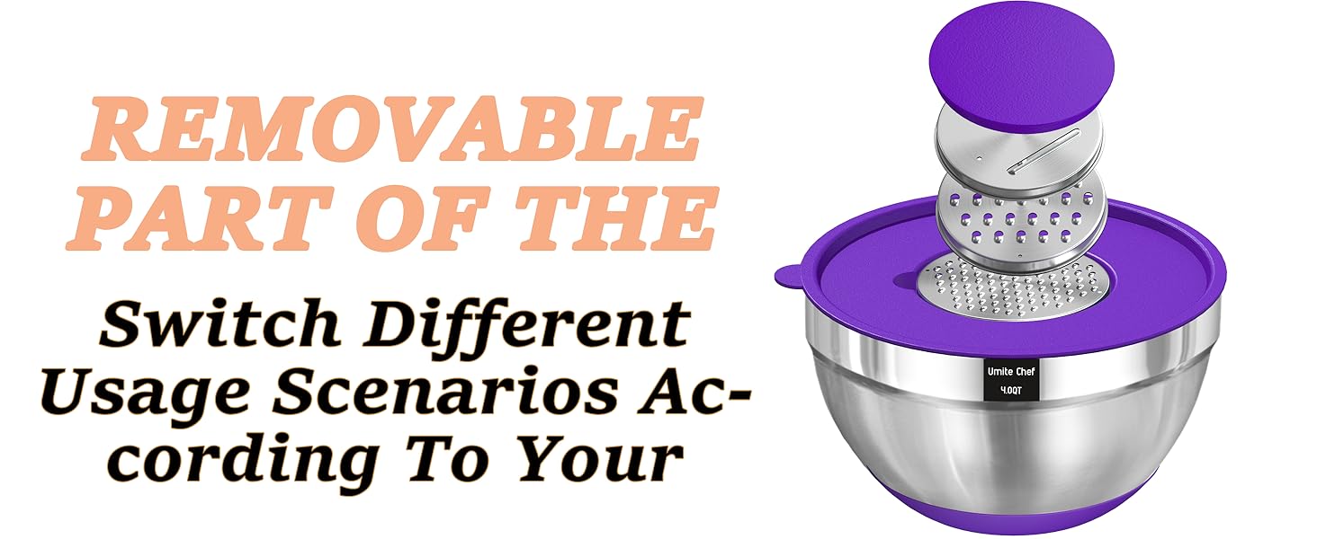 Umite Chef Mixing Bowls with Lids Set, 26Pcs Colorful Stainless Steel Bowls Set, Nesting Bowls with Grater Attachments, Large Kitchen Bowls Set with Non-Slip Bottoms for Mixing & Serving