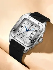 Studs Series Men's Square Rubber Quartz Watch, Roman Numerals Business Casual, Waterproof Calendar Retro, Lightweight Luxury, Daily Commute, Analog Watches, Quartz Wrist Watches, Square Dial Wristwatch