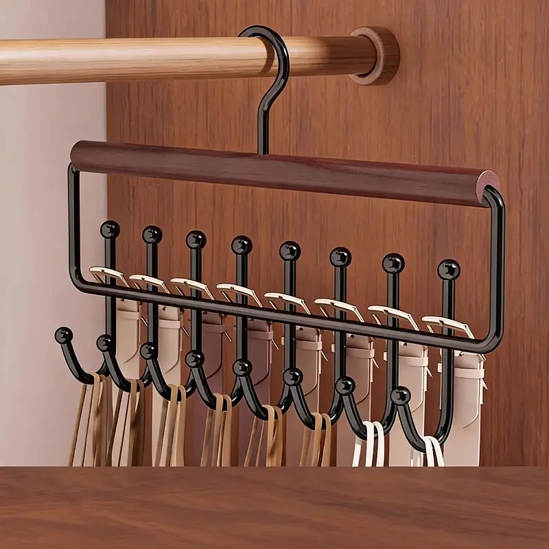 1pc Metal And Wood Rod Multifunctional Hanger, a Space-Saving Artifact, Suitable for Hanging Suspenders, Underwear, Scarves, Belts, And Bags