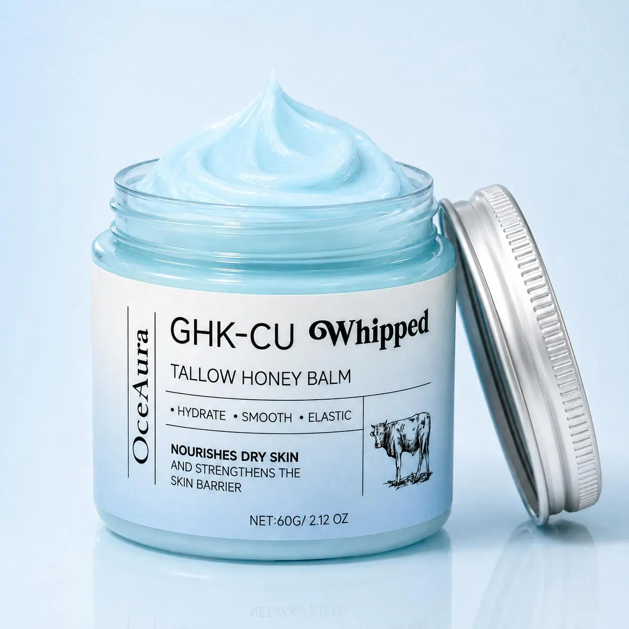 GHK-Cu Copper Peptide Beef Tallow Honey Balm Cream - Beef Tallow for Skin Whipped Face & Body Moisturizer, Daily Hydrating Rich Care for Dry Skin, 60g