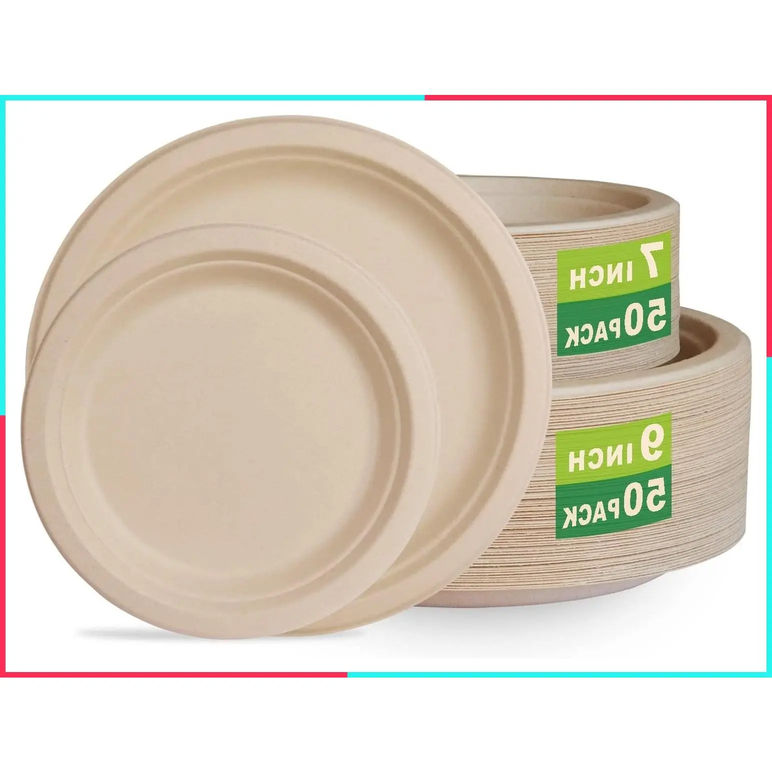 7 Inch and 9 Inch Heavy-Duty Compostable Plates, 100 Count Unbleached Disposable Paper Plates