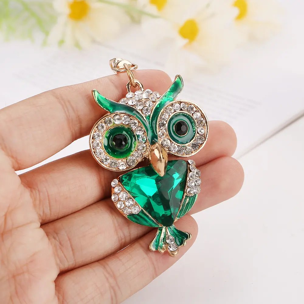 Cute Bling Rhinestone Owl Keychain Charm | Aesthetic Filigree Cutout Animal Key Ring Accessories, Sparkly Crystal Purse Pendant for Women Backpack Decor