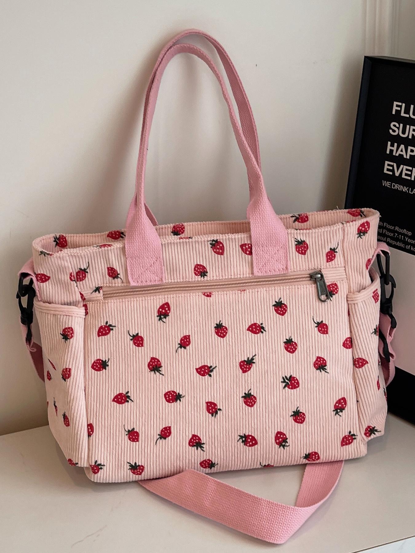 Women's Strawberry Pattern Tote Bag, Large Capacity Shoulder Bag for Daily Used, Casual Shopping Bag, Casual Trendy Versatile High-quality Daily Commuting Bag, Girl Fashionable Bag
