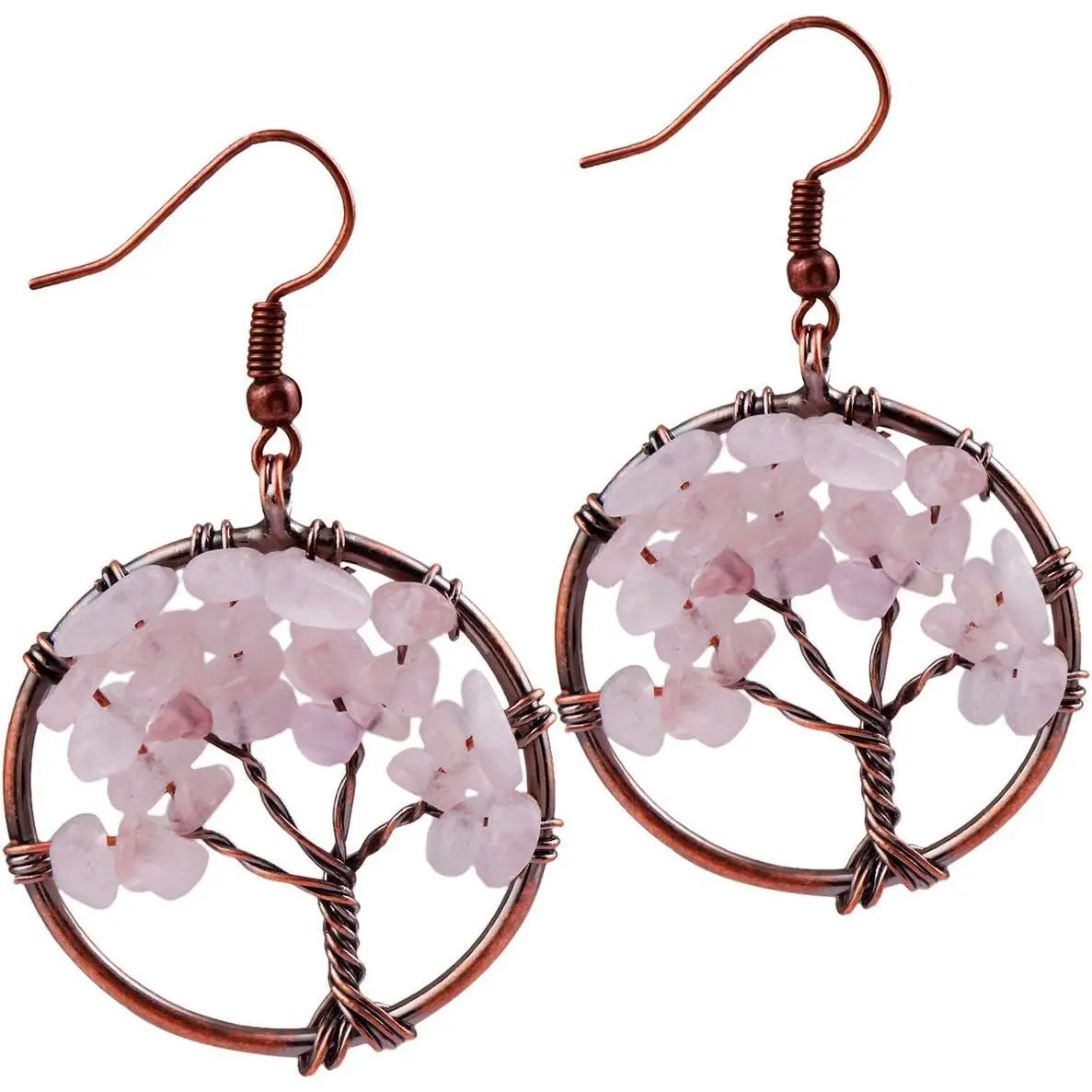 Tumbled Stone Dangle Earrings for Women |  Wire Wrapped Life Tree  Chips Dangle Earrings, Boho Hippie Drop Earrings for Ladies
